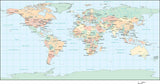 World Map - Multi Color with Countries, Capitals, Major Cities and Water Features