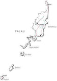 Palau Black & White Map with Capital, Major Cities, Roads, and Water Features