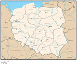 Poland Digital Vector Map with Province Areas and Capitals