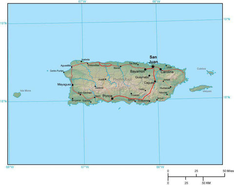 Puerto Rico Map plus Terrain