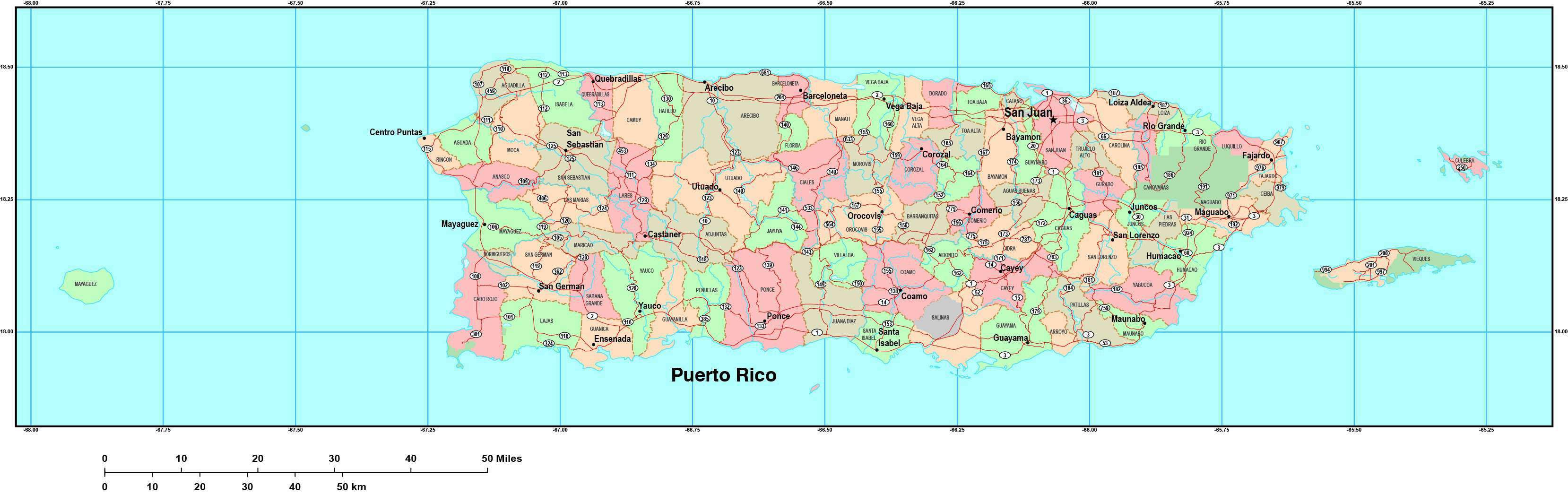 Pr County Map Digital Puerto Rico map in Adobe Illustrator vector format