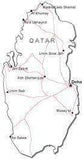Qatar Black & White Map with Capital Major Cities and Roads