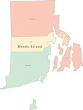 Multi Color Rhode Island Map with Counties and County Names