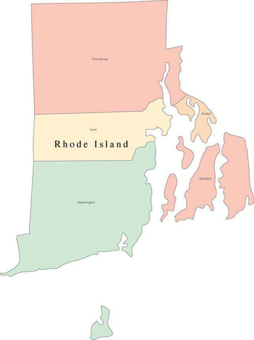 Multi Color Rhode Island Map with Counties and County Names