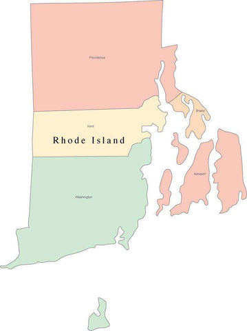 Multi Color Rhode Island Map with Counties and County Names