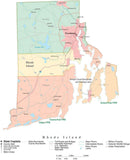 Detailed Rhode Island Cut-Out Style Digital Map with Counties, Cities, Highways, and more