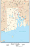 Rhode Island Map with Capital, County Boundaries, Cities, Roads, and Water Features