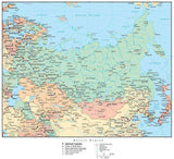Russia Map with Countries, Capitals, Cities, Roads and Water Features
