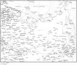 Black & White Russia Map with Countries, Capitals and Major Cities - RUS-XX-533875