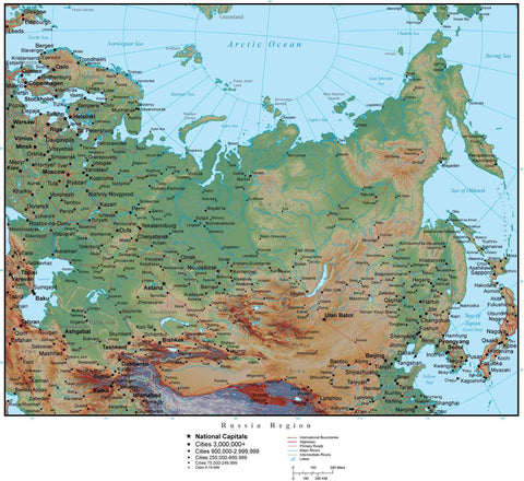 Russia Region Terrain map in Adobe Illustrator vector format with Photoshop terrain image RUS-XX-952938