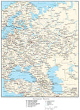 European Russia Map with Country Boundaries, Capitals, Cities, Roads and Water Features