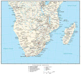 Southern Africa Map with Country Boundaries, Capitals, Cities, Roads and Water Features