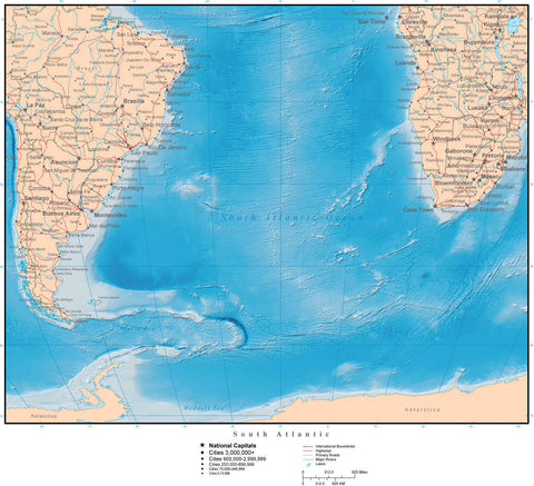 South Atlantic Ocean Terrain map in Adobe Illustrator vector format with Photoshop terrain image S-ATLN-952888