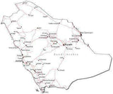 Saudi Arabia Black & White Map with Capital Major Cities and Roads