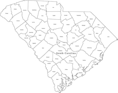 Digital SC Map with Counties - Black & White