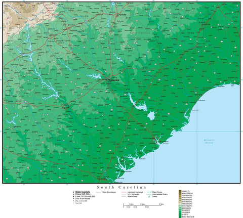 Sc Map Profile Digital South Carolina Contour map in Adobe Illustrator vector format ...