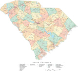 Detailed South Carolina Cut-Out Style Digital Map with Counties, Cities, Highways, and more