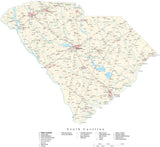 Detailed South Carolina Cut-Out Style Digital Map with County Boundaries, Cities, Highways, and more