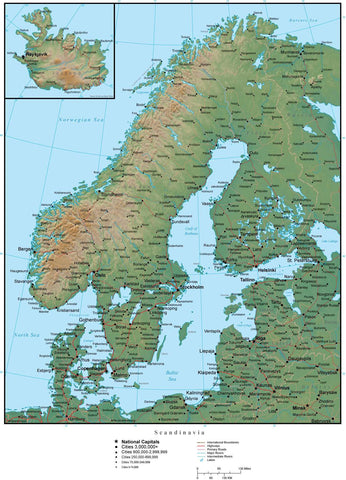Scandinavia Terrain map in Adobe Illustrator vector format with Photoshop terrain image SCANDI-952926