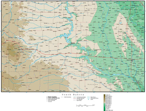 South Dakota Map with Contour Background