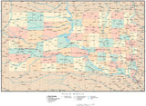 South Dakota Map with Counties, Cities, County Seats, Major Roads, Rivers and Lakes