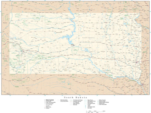Detailed South Dakota Digital Map with County Boundaries, Cities, Highways, and more