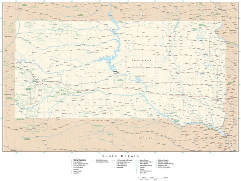 Sd Map Reference South Dakota Detailed Map in Adobe Illustrator vector format. Detailed ...