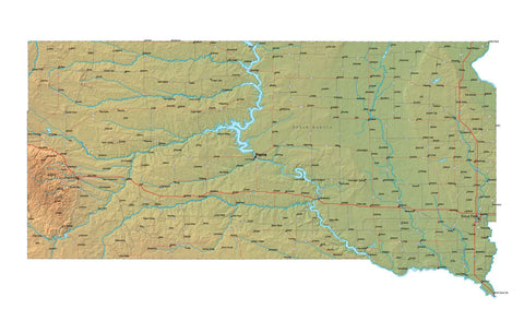 Digital South Dakota map in Fit Together style with Terrain SD-USA-852130