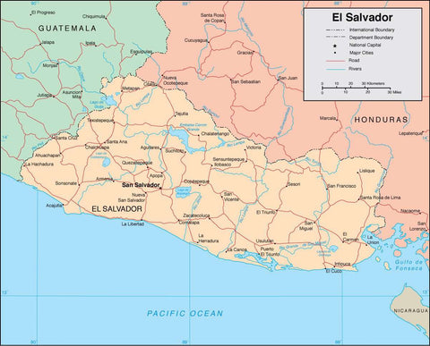 Digital El Salvador map in Adobe Illustrator vector format