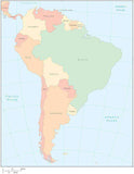 Digital South America Map with Countries - Multi-Color