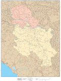 High Detail Serbia Map with Internal Admin Area Boundaries
