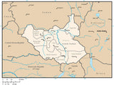 South Sudan Digital Vector Map with Administrative Areas and Capitals