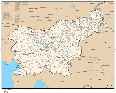 Slovenia Digital Vector Map with Administrative Areas and Capitals