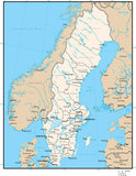 Sweden Digital Vector Map with County Areas and Capitals