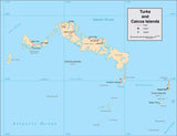 Digital Turks Caicos Islands map in Adobe Illustrator vector format
