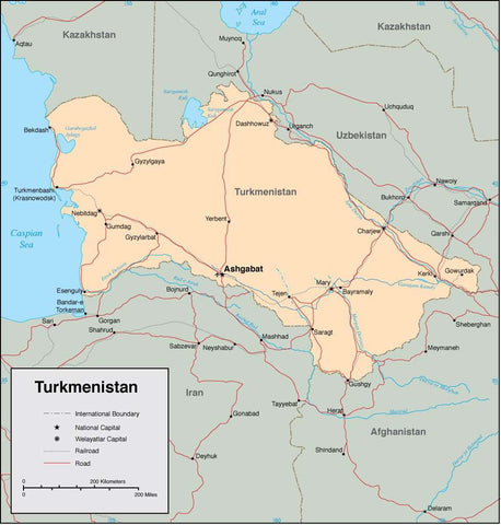 Digital Turkmenistan map in Adobe Illustrator vector format