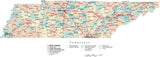 Tennessee State Map - Multi-Color Cut-Out Style - with Counties, Cities, County Seats, Major Roads, Rivers and Lakes