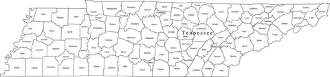 Digital TN Map with Counties - Black & White