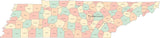 Multi Color Tennessee Map with Counties and County Names