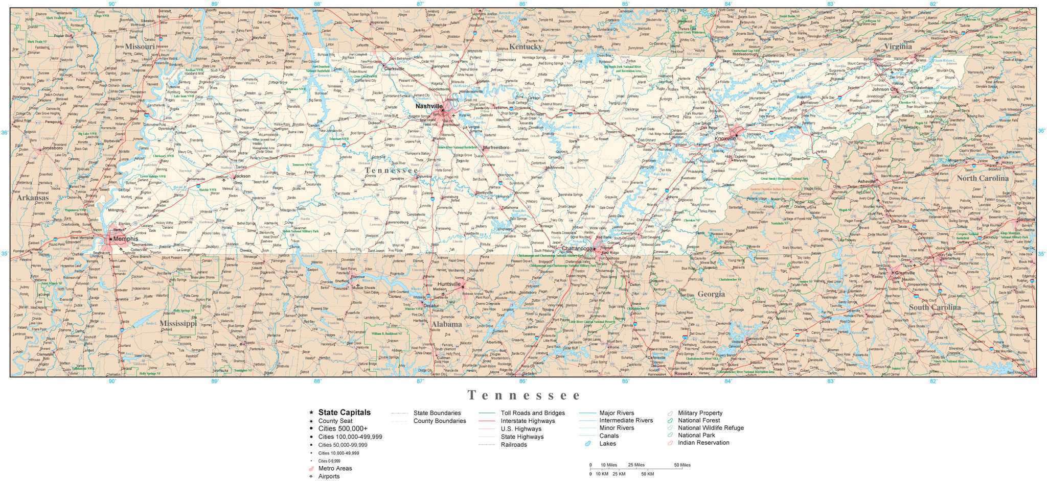 Detailed County Map Of Tennessee