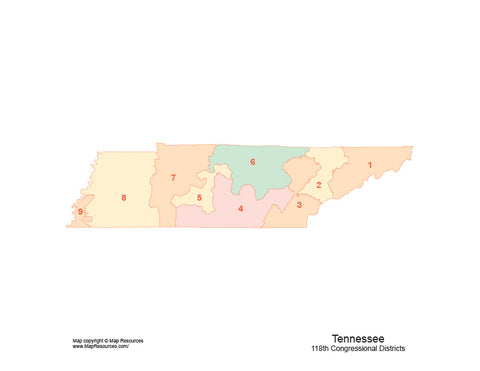 Digital Tennessee Map with 2022 Congressional Districts