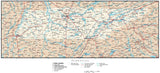 Tennessee Map with Capital, County Boundaries, Cities, Roads, and Water Features