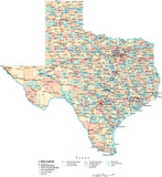 Texas State Map - Multi-Color Cut-Out Style - with Counties, Cities, County Seats, Major Roads, Rivers and Lakes