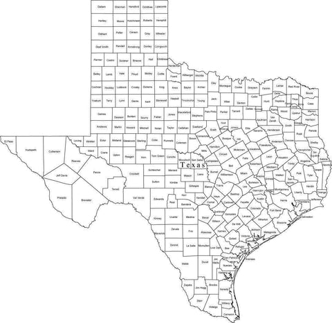 Digital TX Map with Counties - Black & White