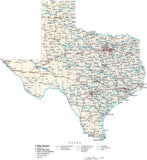 Texas Map - Cut Out Style - with Capital, County Boundaries, Cities, Roads, and Water Features