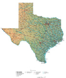 Digital Texas State Illustrator cut-out style vector with Terrain TX-USA-242003