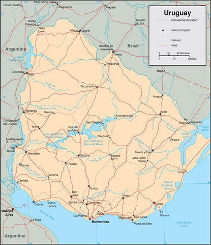 Digital Uruguay map in Adobe Illustrator vector format