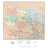 USA Midwest Region Map with States, Highways and Cities