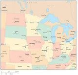 USA Midwest Region Map with State Boundaries, Capital and Major Cities
