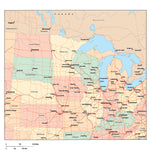 USA Midwest Region Map with State Boundaries, Highways, Capitals and Major Cities